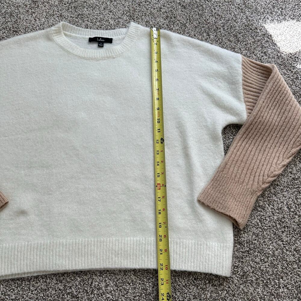 Lulus Nancie colorblock white & beige knit crewneck sweater size S - Picture 9 of 11
